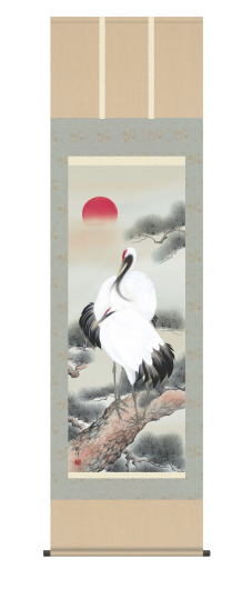 表装 掛軸 松上双鶴